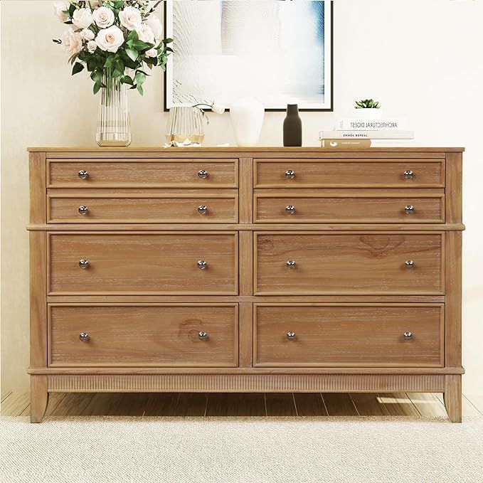 Knocbel Rustic 6-Drawer Dresser with Silver Finish Handles, Solid Wood Double Chest of Drawers, F... | Amazon (US)