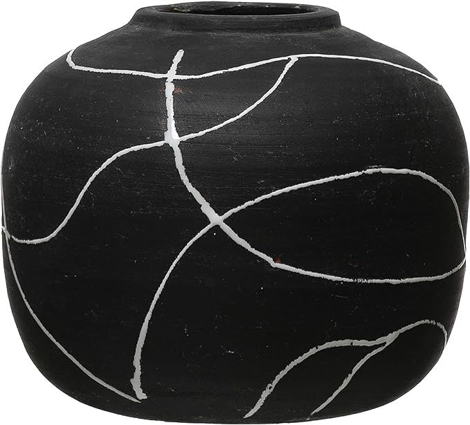 Amazon.com: Creative Co-Op Hand-Painted Terra-Cotta, Black & White Vase : Home & Kitchen | Amazon (US)