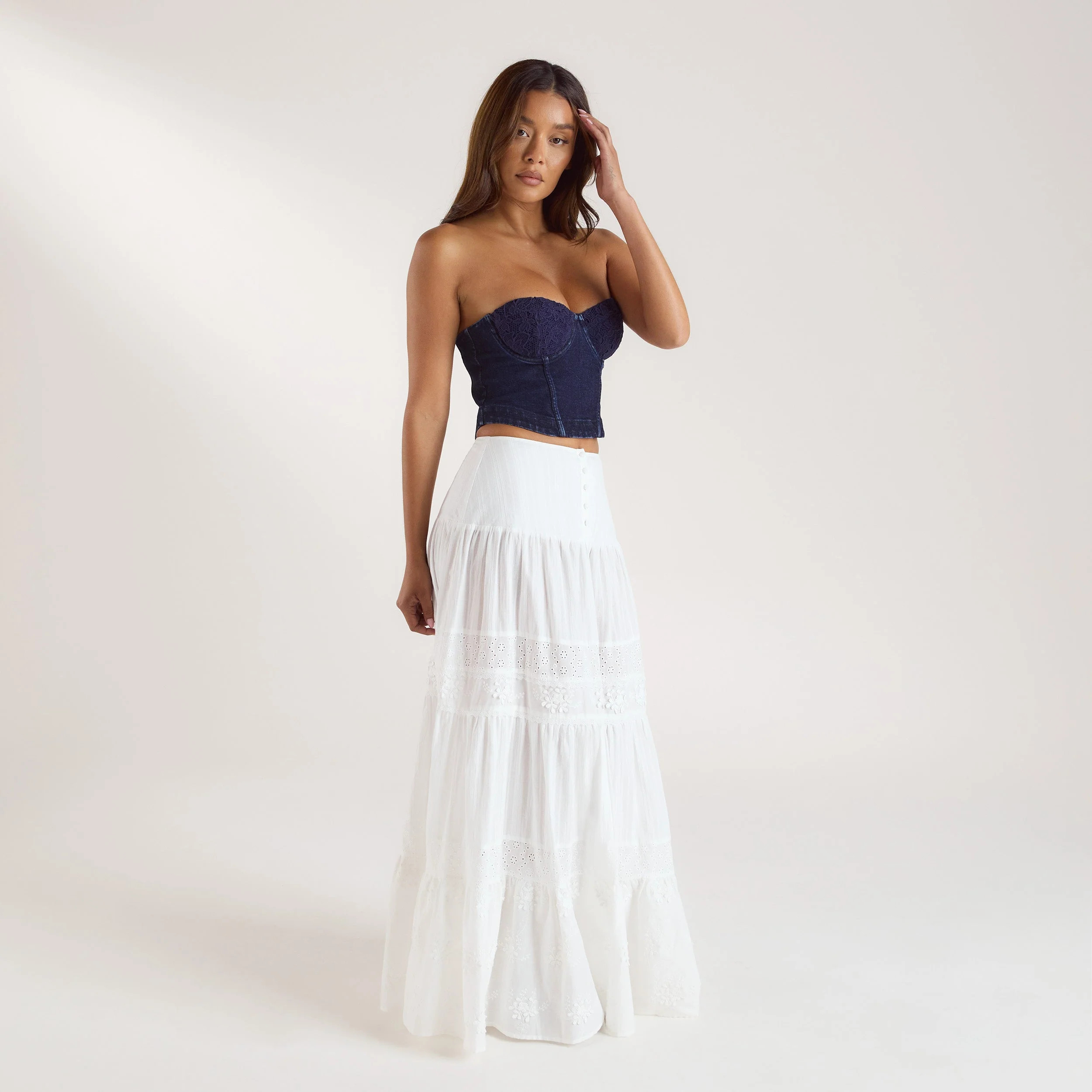 Tiered Maxi Skirt - White | Lounge UK