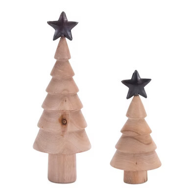 Natural Wood Tree with Metal Star Tabletop Decor – Set of 2 Rustic Christmas Trees by Melrose | Target