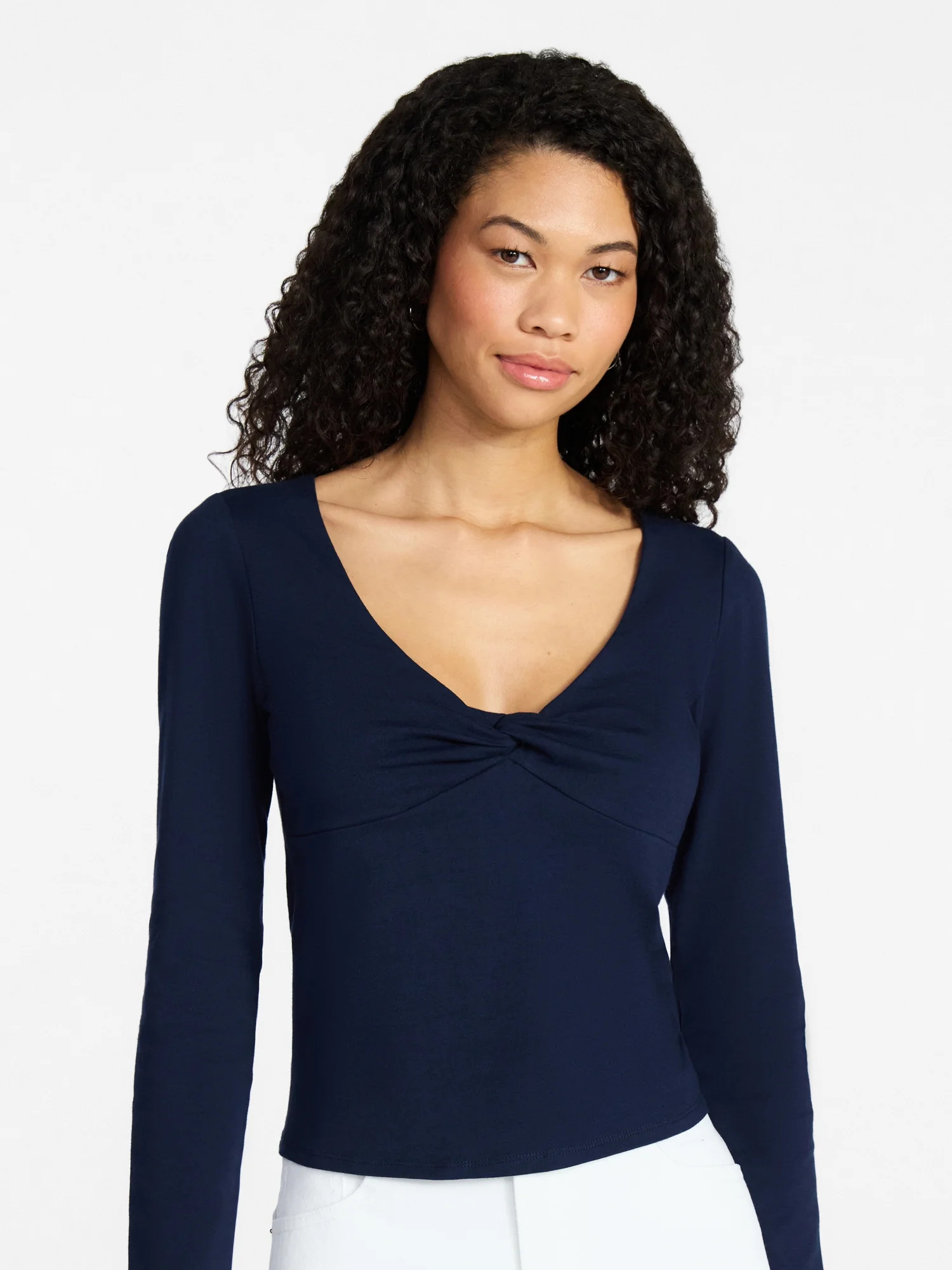 No Boundaries Twist Front Tee with Long Sleeves, Women’s XXS-XXL | Walmart (US)