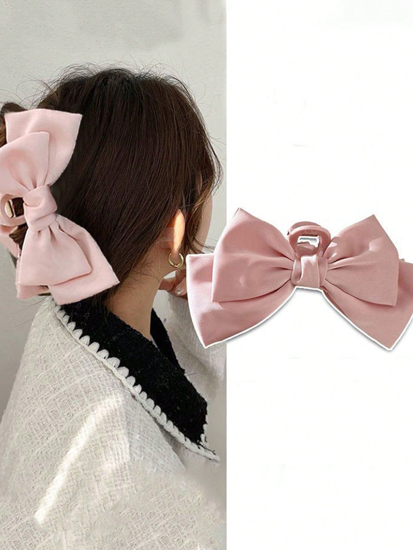 1pc Lady's Sweet Satin Bowknot Hair Clip Elegant Hair Crab For Monochrome Hairstyle And Braided H... | SHEIN