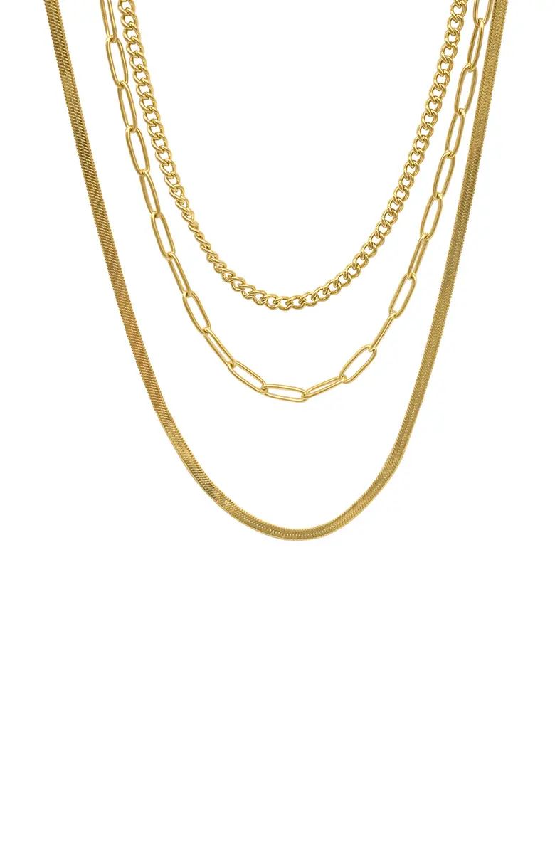 Water Resistant 14K Yellow Gold Paperclip, Curb, & Snake Chain Necklace Set | Nordstrom Rack