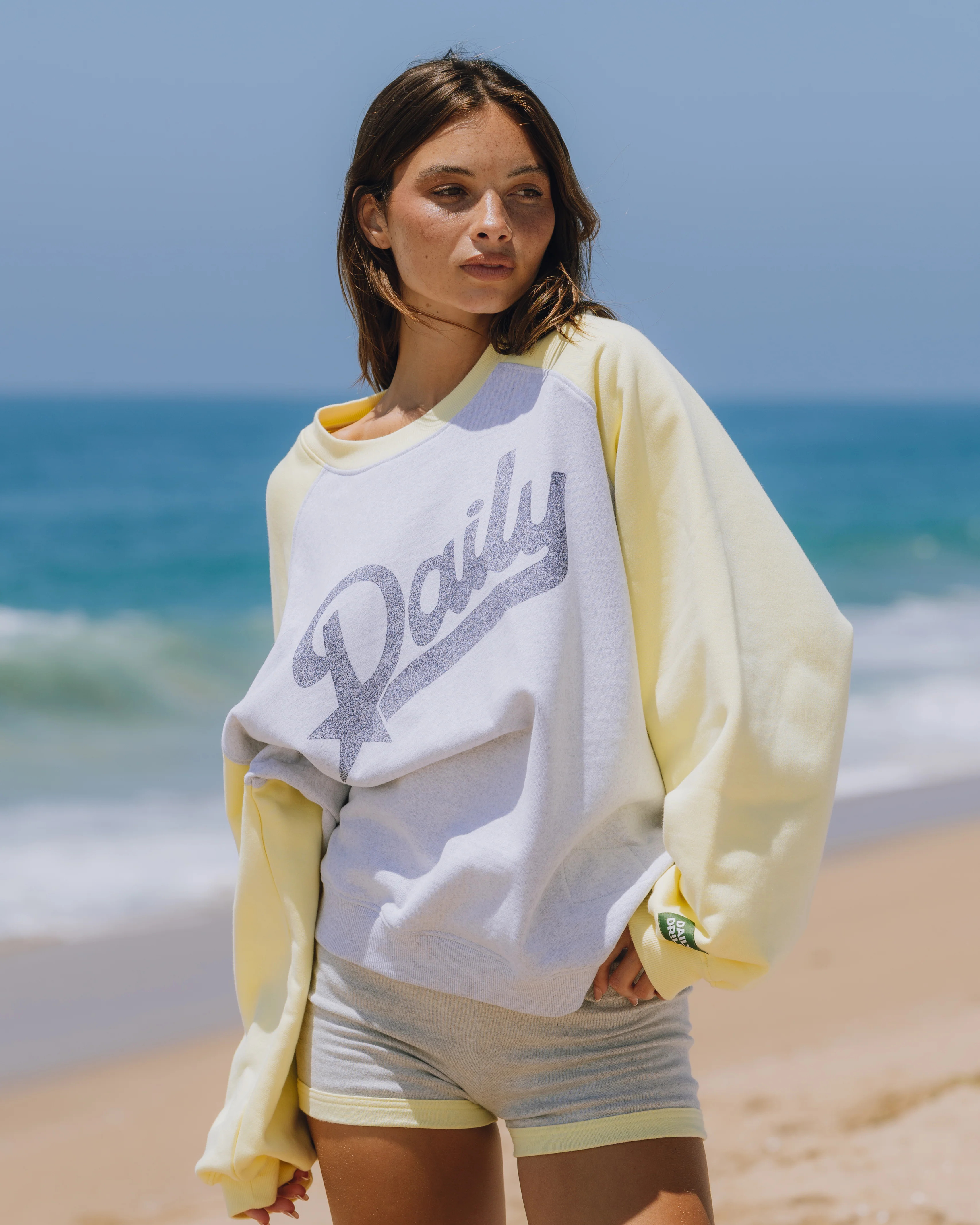 Fleece Raglan Americana Crew - Lemonade + Heather Grey | Daily Drills LLC