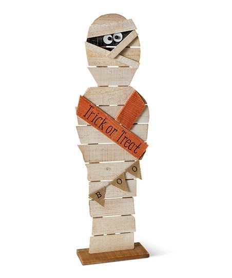 White & Orange Rustic Wood Mummy Figurine | Zulily