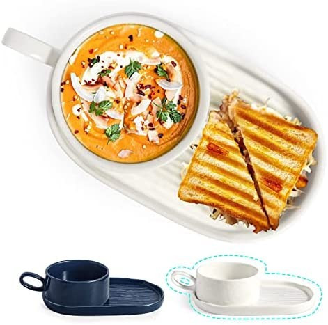 Amazon.com | Wareland Ceramic Soup and Sandwich Plate Combo, 16 oz Soup Bowls/Mugs/Cups with Hand... | Amazon (US)