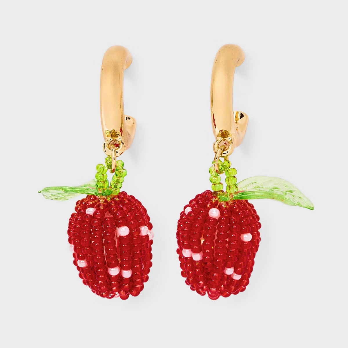 Seed Bead Strawberry Charm Hoop Drop Earrings - Wild Fable™ Gold/Red | Target