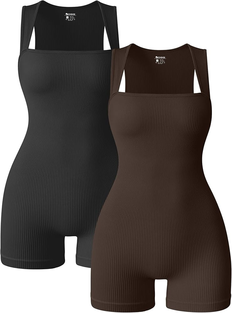 OQQ Women 2 Piece Rompers Yoga Stretch Strappy Square Neck Sleeveless Exercise Rompers | Amazon (US)