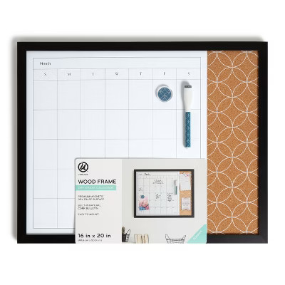 U Brands 16''x20'' Flat Front Wood Frame Dry Erase Calendar Combination Board - White | Target