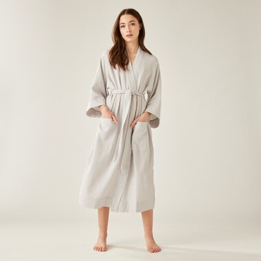 ORGANIC COTTON GAUZE ROBE, HAZE MEDIUM-LARGE | Indigo (CA)