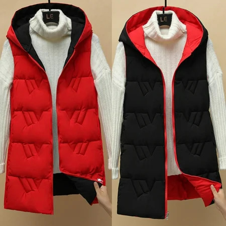 Milamy Puffer Vest Sales or Clearance Long Hooded Womens Puffer Vest Fashionable Casual Ladies Vest Lightweight Outerwear Vests Red XL | Walmart (US)
