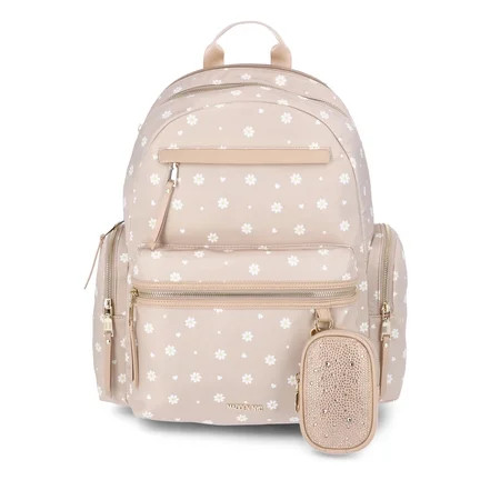 Madden NYC 18.5" Women's Dome Backpack with Front Pocket and Removable Pouch, Khaki Daisy | Walmart (US)