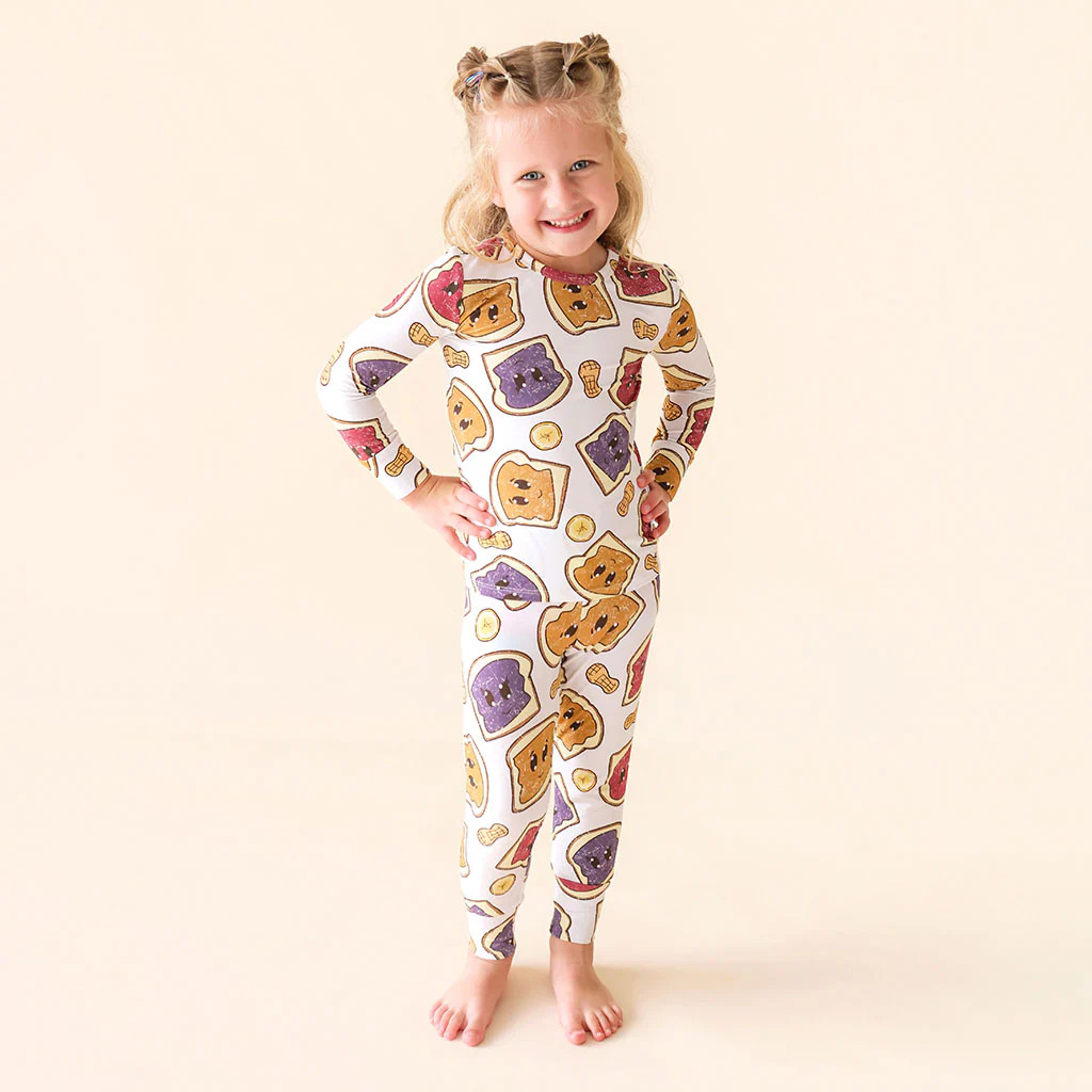 PB&J White Long Sleeve Toddler Pajamas | Peanut Butter Jelly Time | Posh Peanut