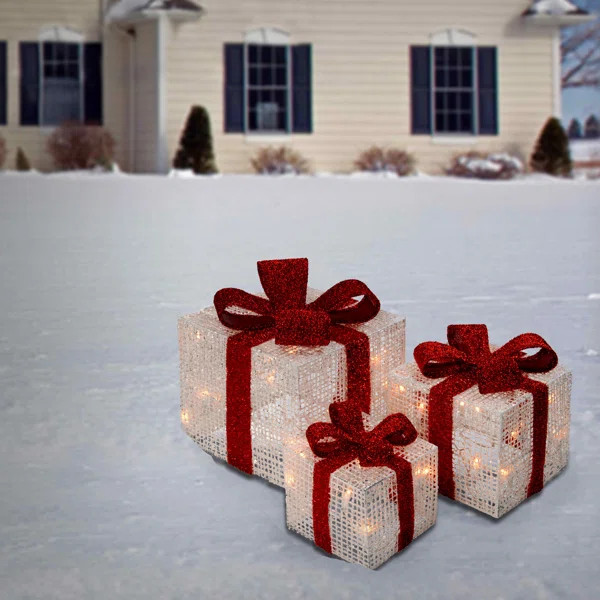 3 Piece White Thread Gift Box Lighted Display | Wayfair North America
