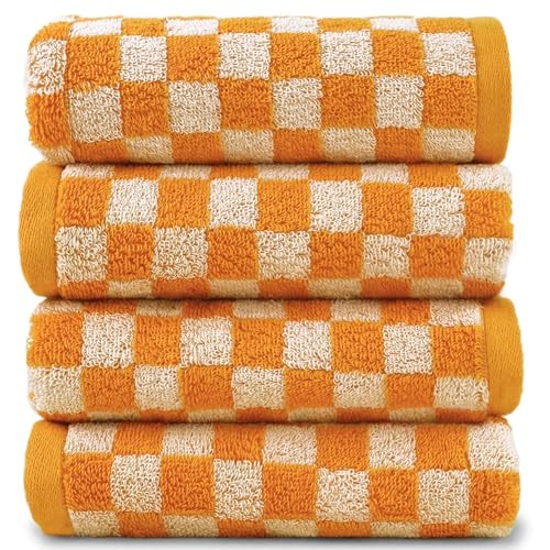 Jacquotha Soft Hand Towels 4 Pack, Orange Checkered Kitchen Towels Set | Decorative Bathroom Fall... | Amazon (US)