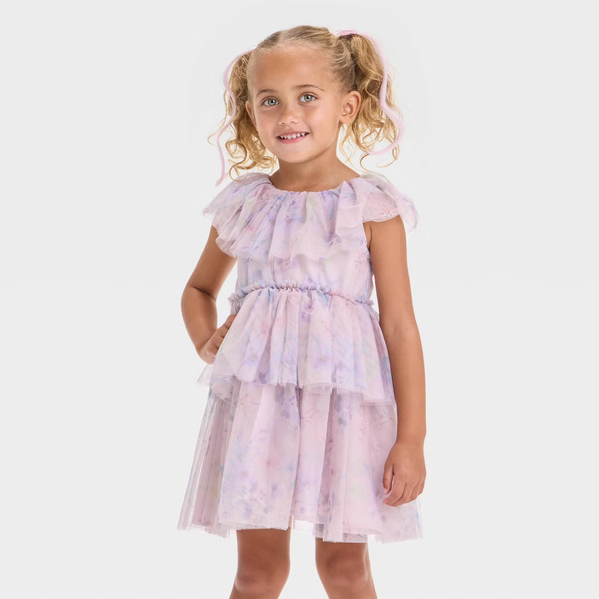 Audrey Camille Toddler Girls' Floral Layered Tulle Dress - Ballet Pink | Target