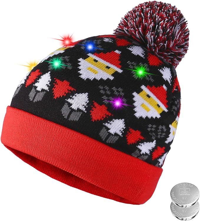 TAGVO LED Light Up Hat Beanie Knit Cap, Colorful LED Xmas Christmas Beanie | Amazon (US)