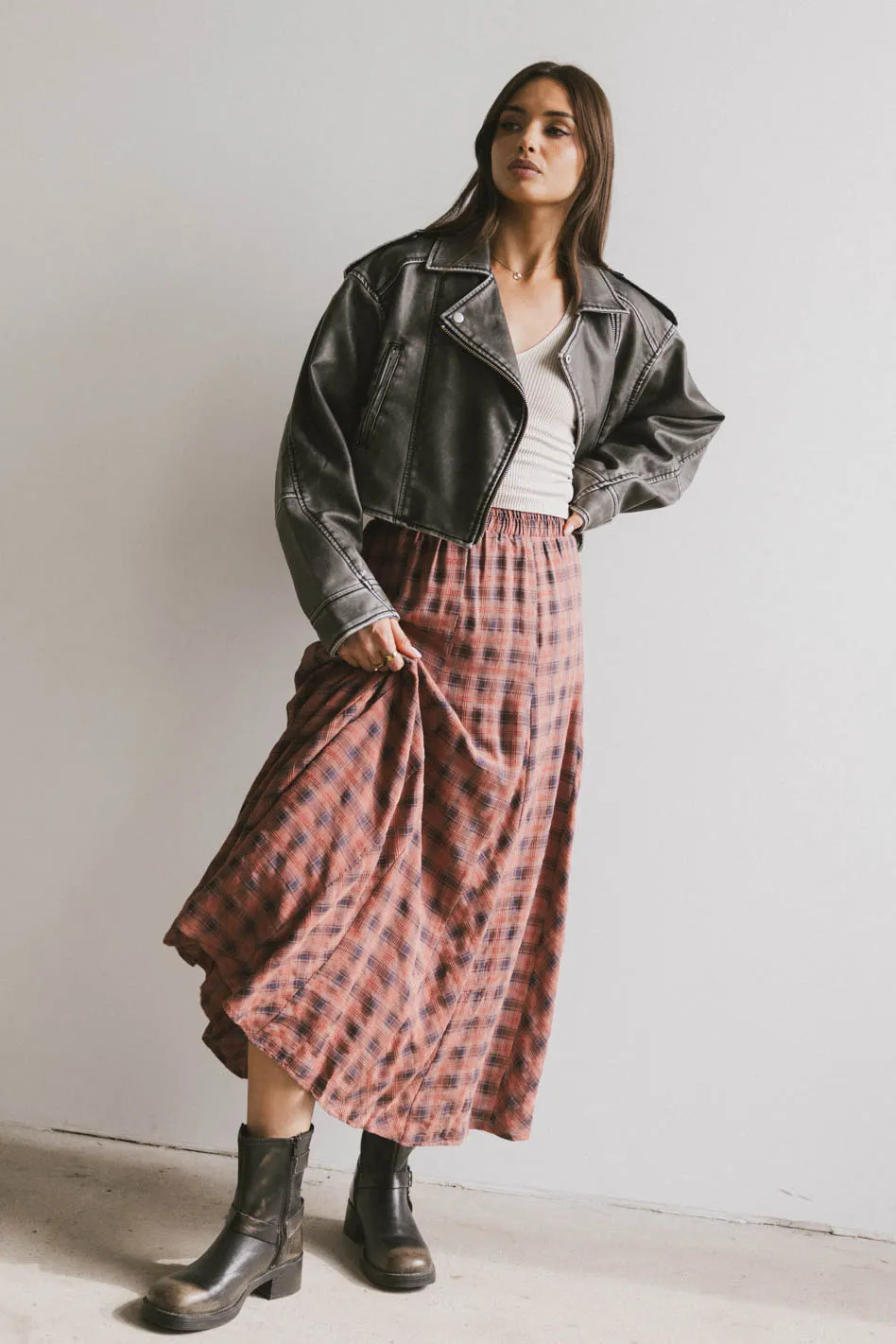 Pippin Plaid Maxi Skirt in Red | Böhme US