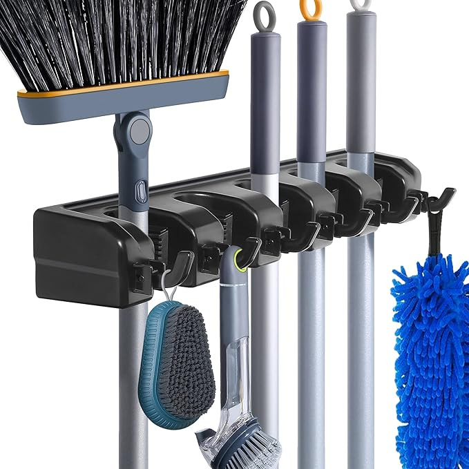 HYRIXDIRECT Wall Mount Broom Mop Holder Hanger Garden Tool Organizers Rack Garage Laundry Room Or... | Amazon (US)