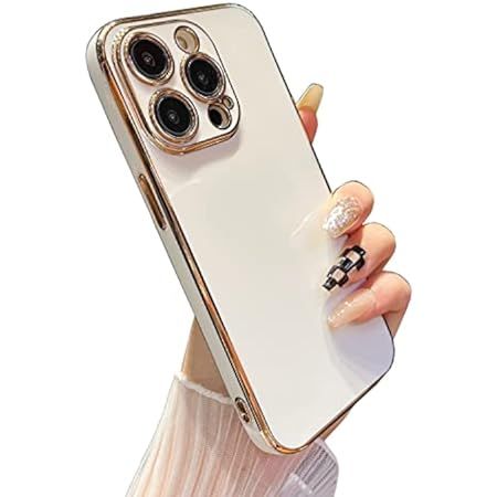 Lafunda Designed for iPhone 12 Pro Case, Luxury Cute Plating Cases for Women Girls Elegant Golden Edge Shockproof TPU Bumper Cover with Silicone Camera Protection Phone Case for iPhone 12 Pro, White | Amazon (US)