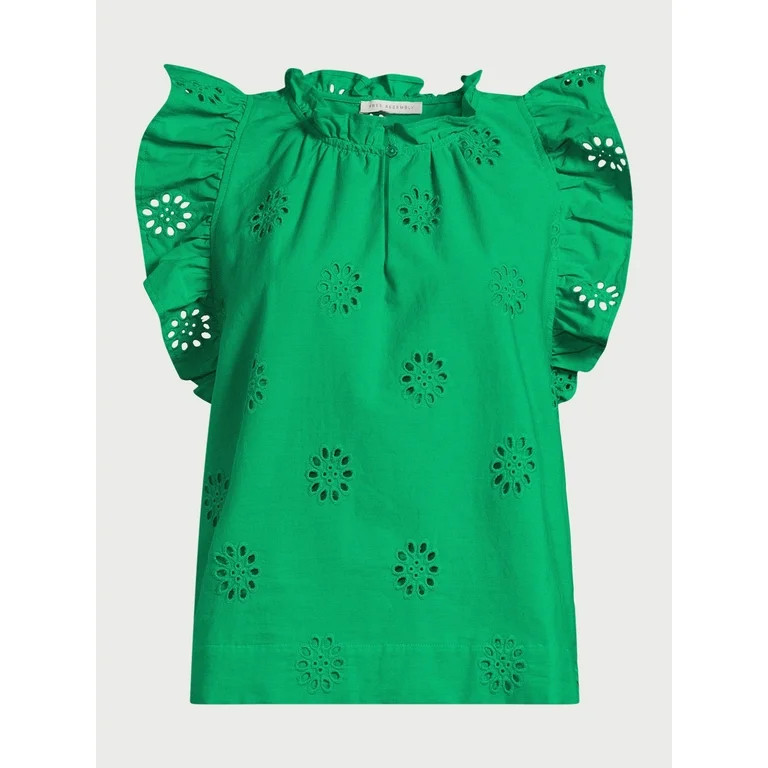 Free Assembly Women's Cotton Sleeveless Flutter Eyelet Top, Sizes XS-XXL - Walmart.com | Walmart (US)