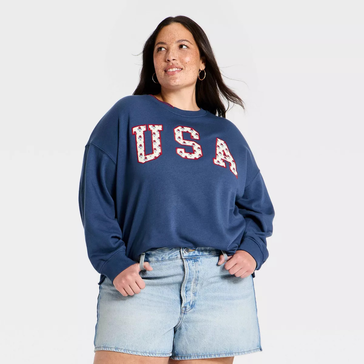 Women's Americana Pullover Sweatshirt - Universal Thread™ Navy Blue Letters XXL | Target
