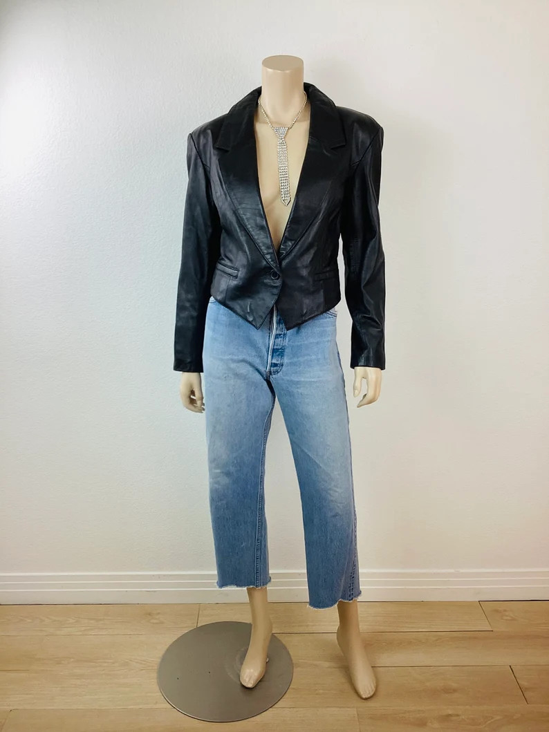 Vintage NORTH BEACH LEATHER Cropped Black Leather Jacket / Michael Hoban | Etsy (Global)