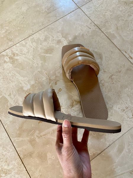 Slide sandals. Flip flop design that looks like a modern slide sandal. I sized up. Summer. Vacation  

#LTKshoecrush #LTKunder100 #LTKtravel