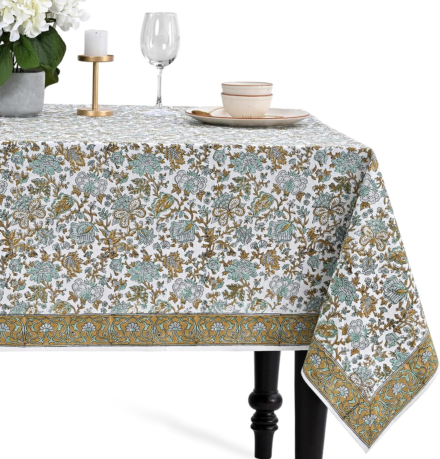 CPC Harvest Bloom Block Print 100% Cotton Rectangle Tablecloth 60x90 Inch | Amazon (US)
