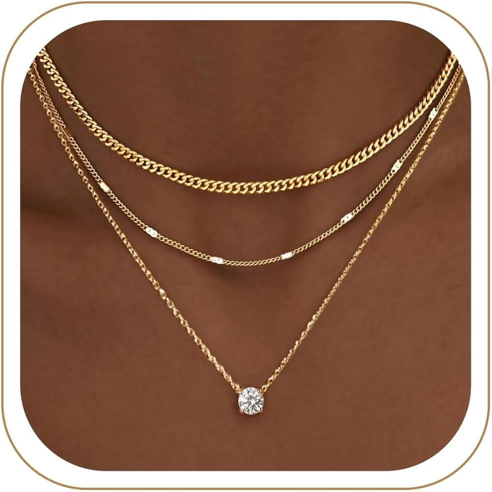 WomenGifts Layered Gold Necklaces for Women, 14K Gold Sterling Silver Plated Dainty Pendant Neckl... | Amazon (US)