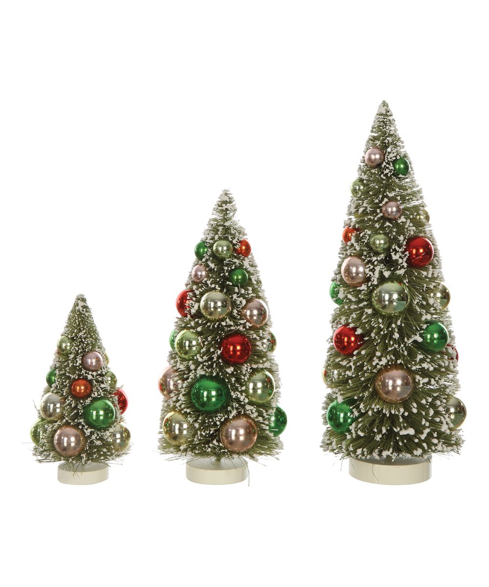 Green & Red Ornament Bottle Brush Tree - Set of Three | Zulily