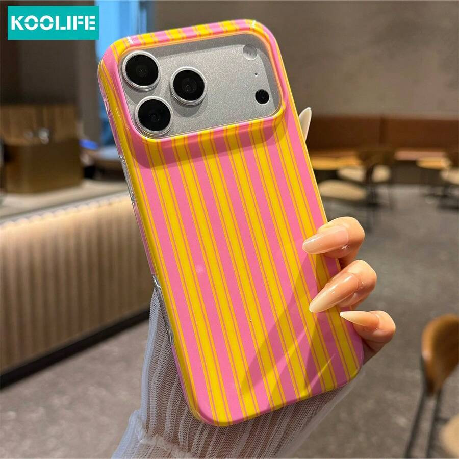 Koolife 1pc Pink & Yellow Striped Print Phone Case, Compatible With IPhone 18pro/18pro Max/17 Pro... | SHEIN