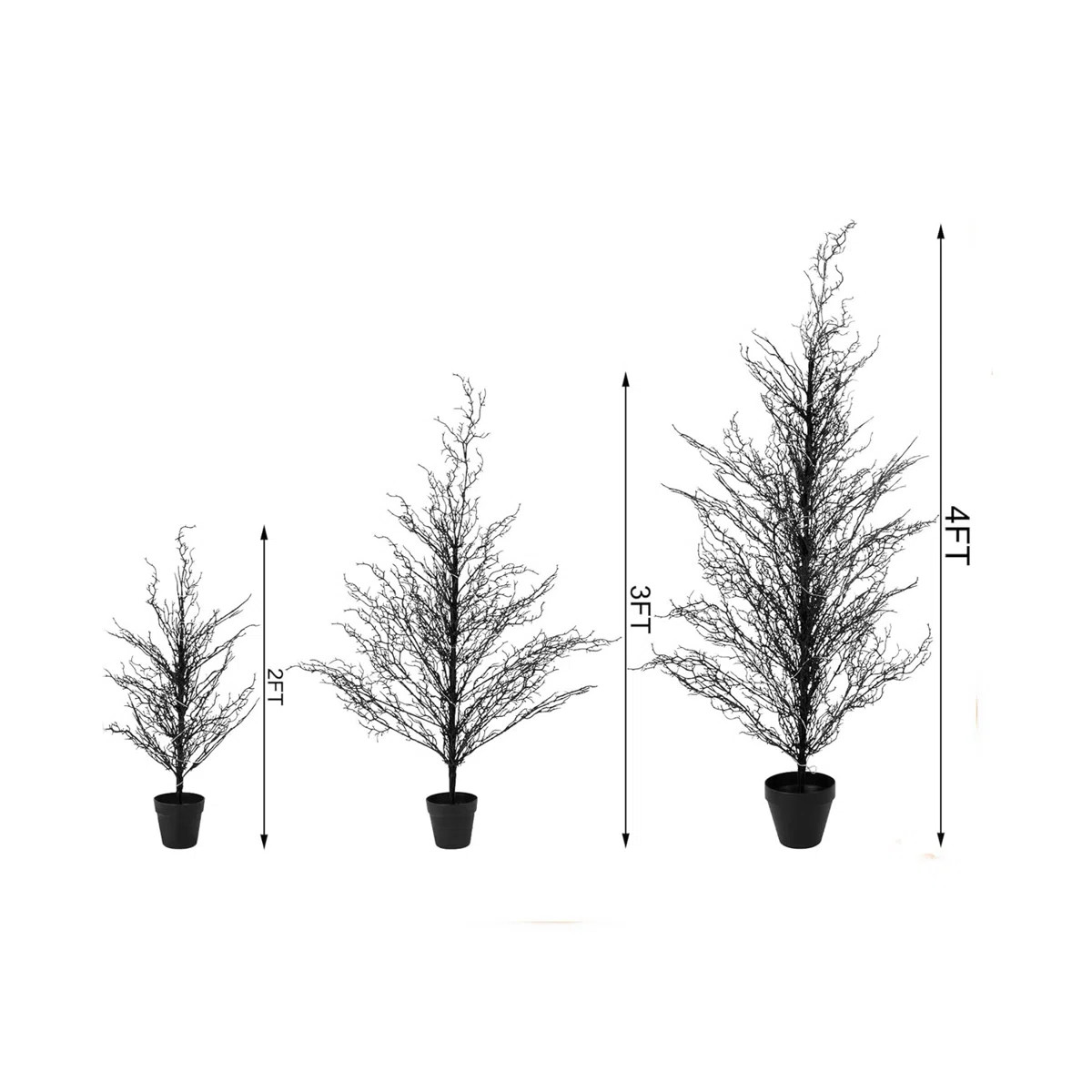 Set Of 3 Realistic Artificial Pre-Lit Twig Birch Tree With Lights,Black (Set of 3) | Wayfair North America