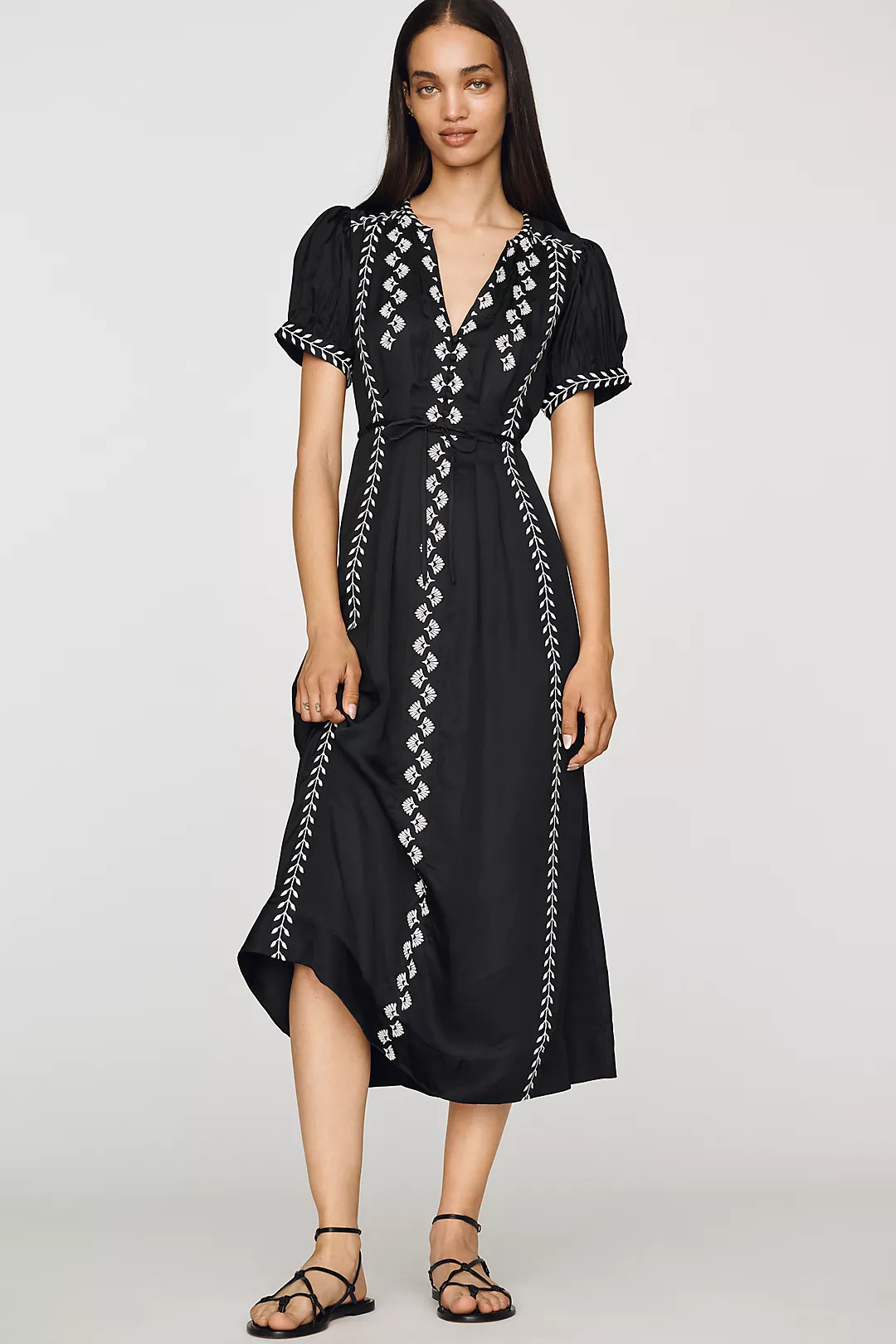 By Anthropologie Satin Embroidered Midi Dress | Anthropologie (US)