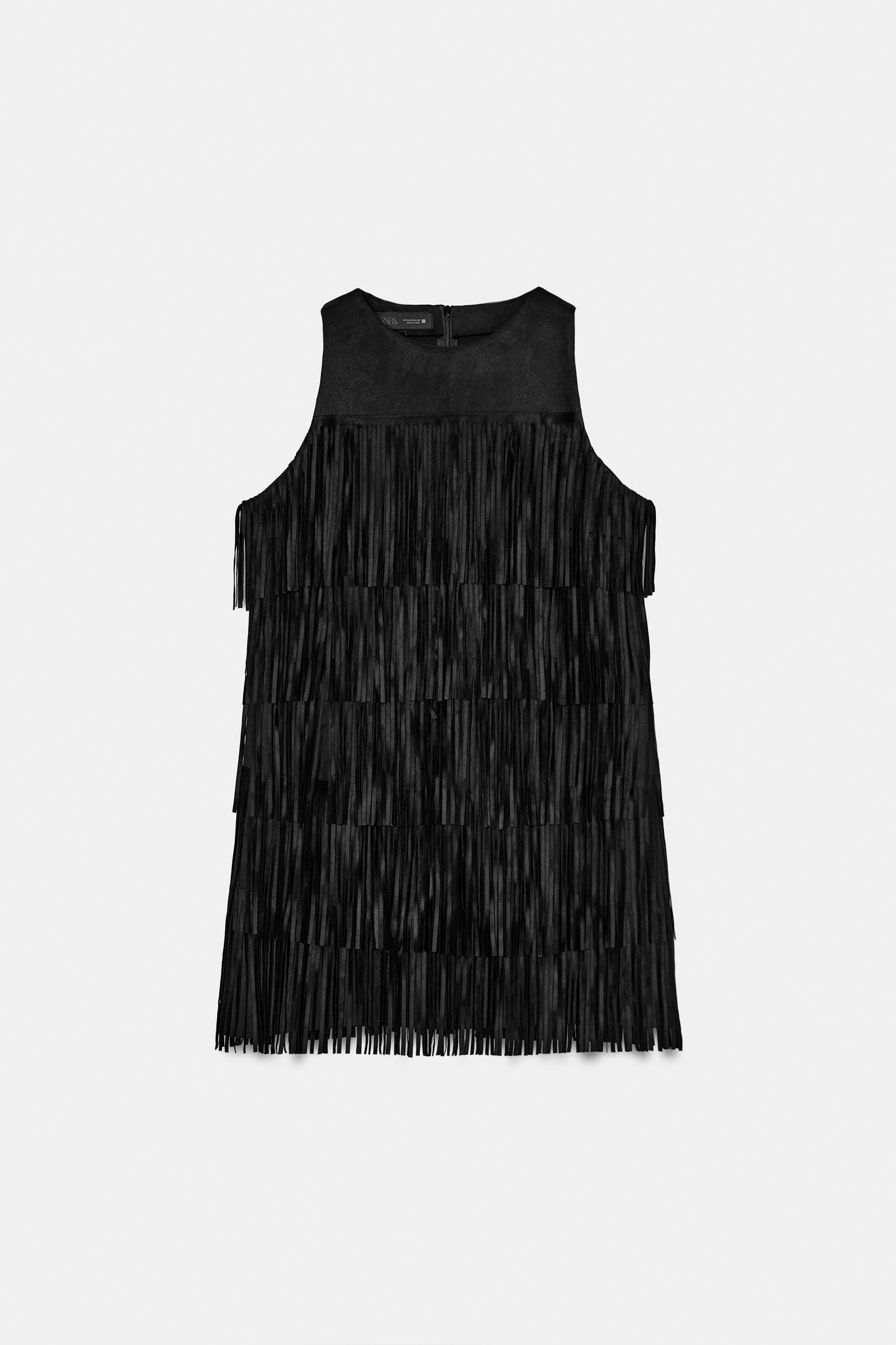 STUDDED FRINGED FAUX SUEDE DRESS | Zara UK