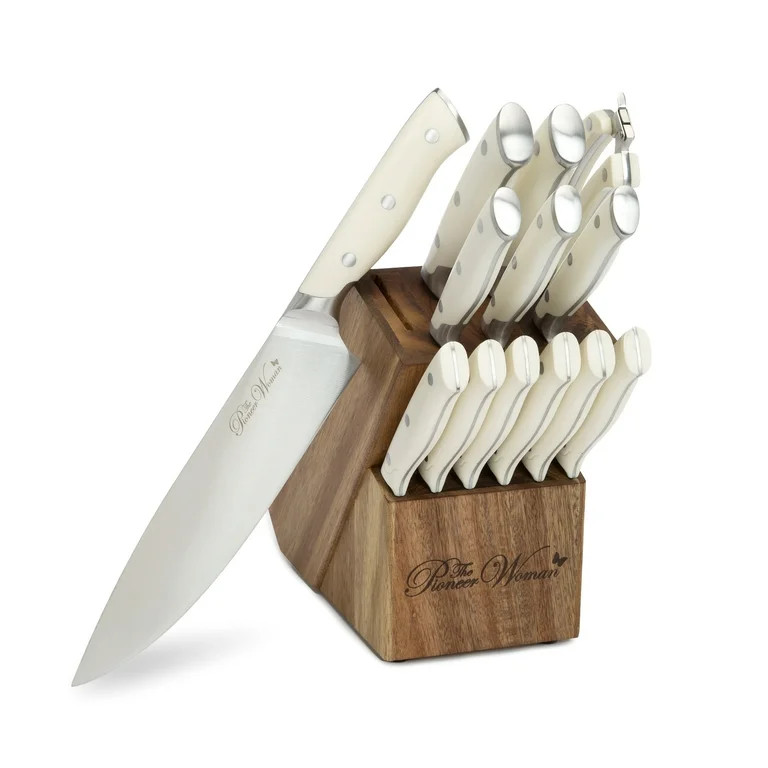 The Pioneer Woman Pioneer Signature 14-Piece Stainless Steel Knife Block Set, Linen - Walmart.com | Walmart (US)