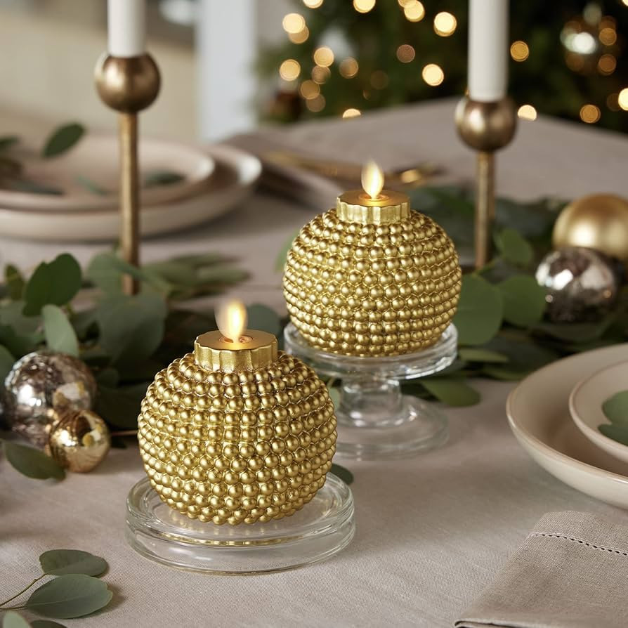 Luminara Set of 2 Flameless Moving Flame Candle Ornaments - Gold (3.5" x 4.25") with Remote Contr... | Amazon (US)