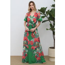 Greenery Blossom Printed Faux-Wrap Maxi Dress | Chicwish