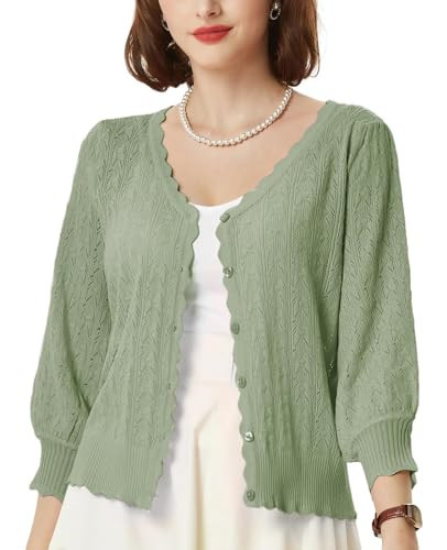 Ladies Lightweight Summer Cardigan 3/4 Sleeve Cardigan Sweater Light Green Shrugs for Dresses (Light Green,L) | Amazon (US)