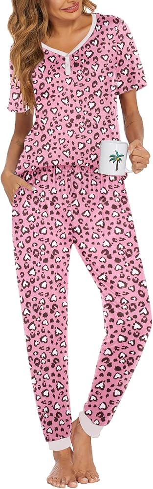 Ekouaer Pajamas Set Womens 2 Piece Lounge Set Short Sleeve Pjs Joggers Pants Sleepwear with Pocke... | Amazon (US)