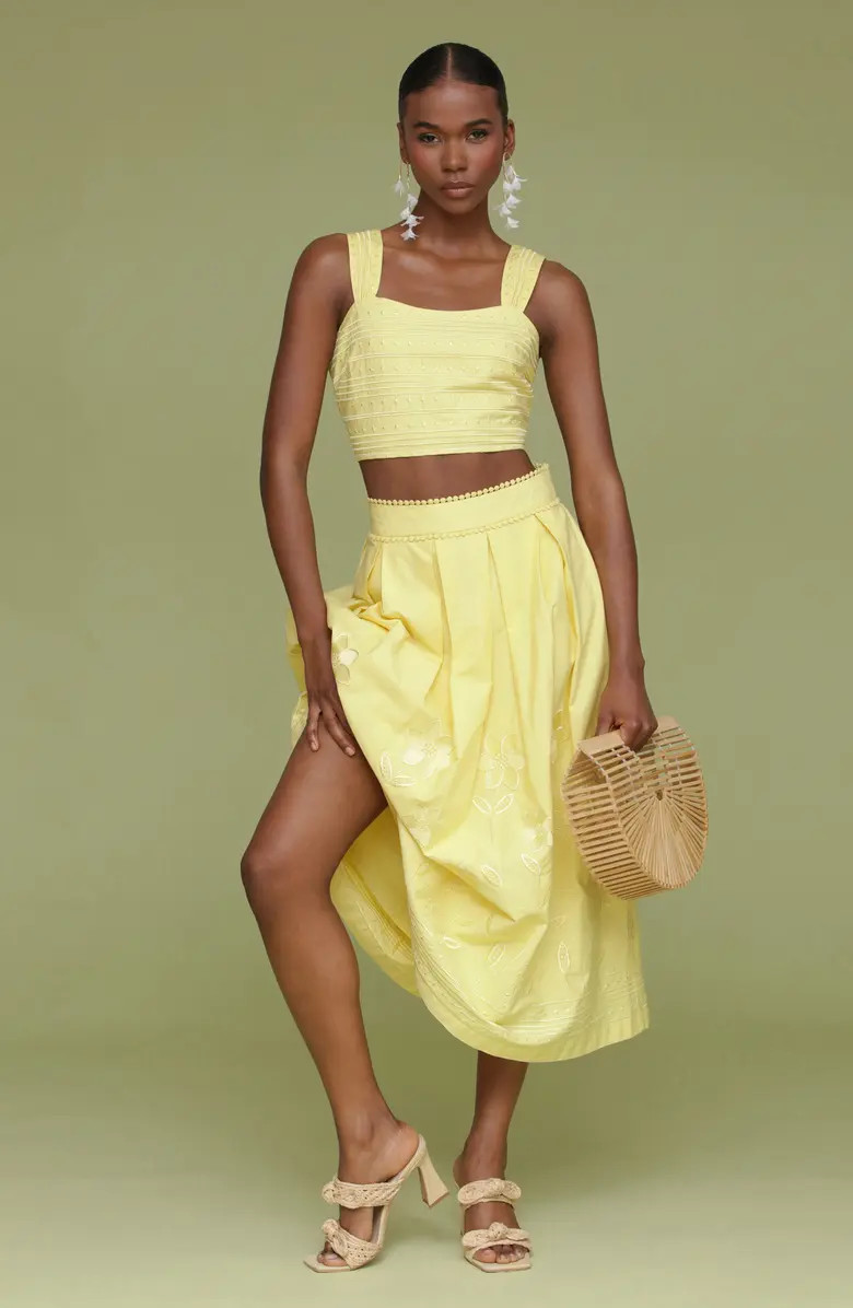 Avec Les Filles Floral Embroidered Pleated Cotton Midi Skirt | Nordstrom | Nordstrom