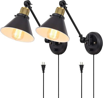 TRLIFE Plug in Wall Sconces Set of 2, Dimmable Swing Arm Wall Lights Plug in Wall Sconce with On/... | Amazon (US)