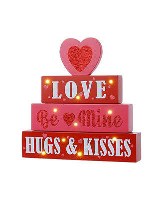 11.25" Lighted Valentine's Wooden Block Table Sign | Macy's