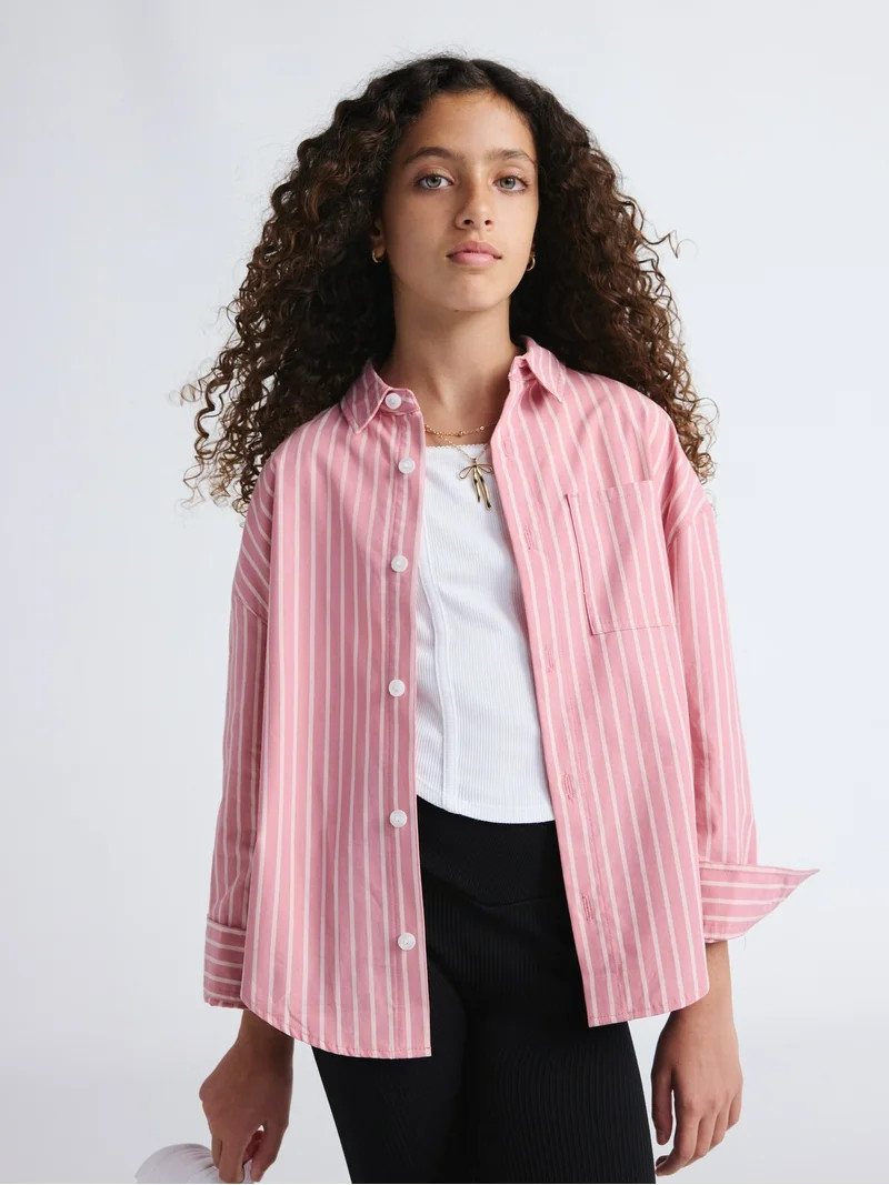 Weekend Academy Girls Long Sleeve Button Down Top, Sizes 4-18 | Walmart (US)
