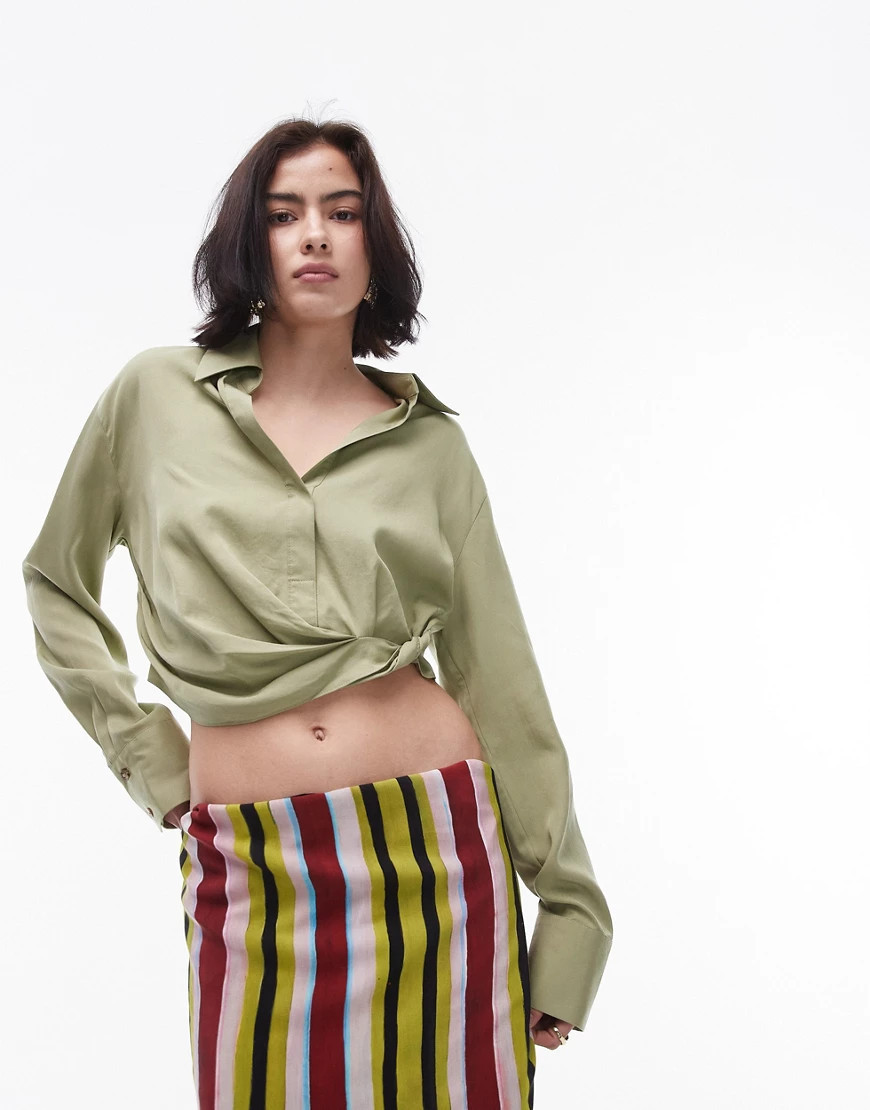 Topshop drape side top in khaki-Green | ASOS (Global)