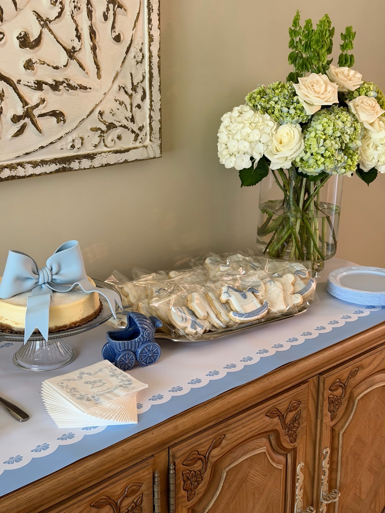 Blue and white table runner, perfect for baby shower

#LTKHome #LTKBaby
