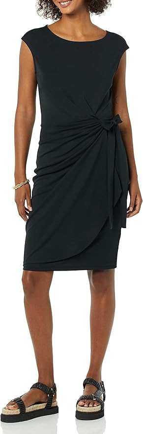 Amazon Essentials Women's Cap Sleeve Boat-Neck Faux Wrap Dress | Amazon (US)