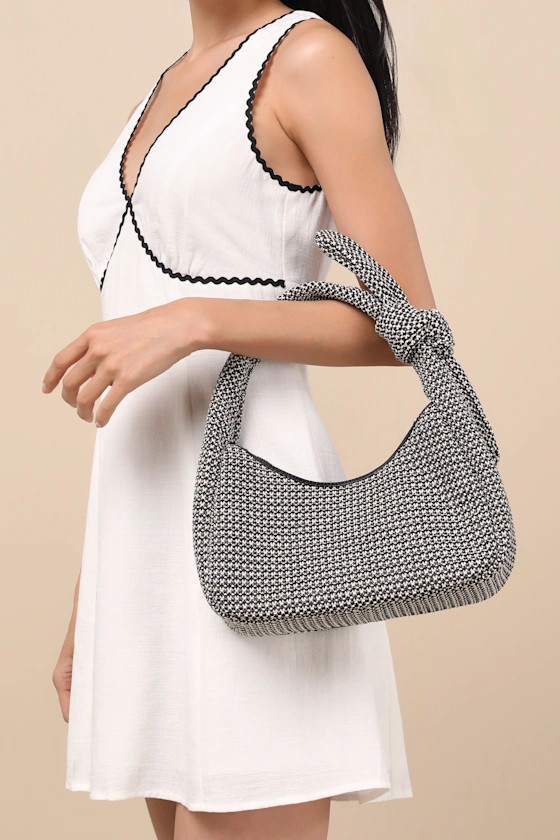 Caylana Black and White Woven Knotted Handbag | Lulus