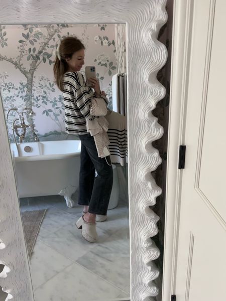 Outfit of the day while I’m headed to try on some fun new items from Massimo Dutti! Peek the similar striped top that’s 15% off today at H&M. My exact one is Zara found on bornonfifth.com/Zara-finds 

#LTKFind #LTKunder50 #LTKstyletip