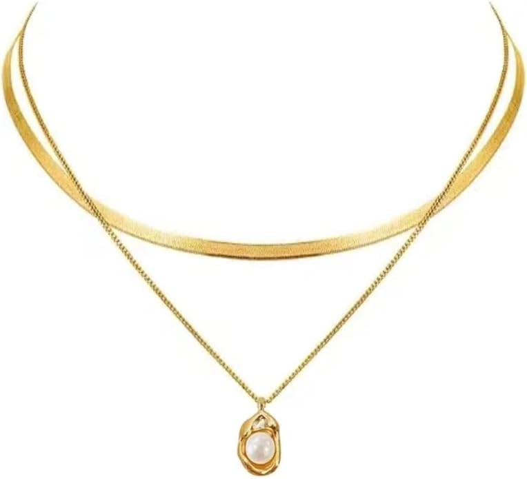 Women's Pearl Pendant Snake Bone Chain Set, Exquisite and Fashionable Stackable Double Layer Neck... | Amazon (US)